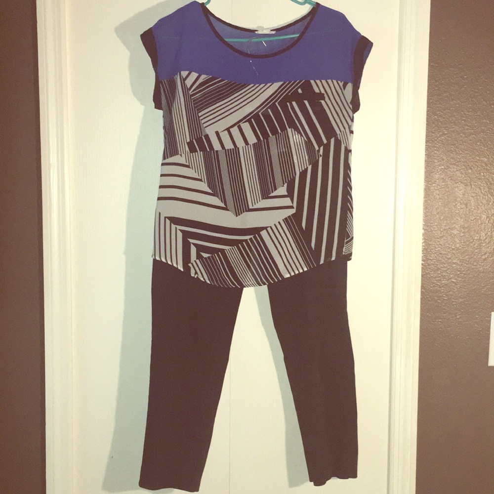Banana republic black pants and blue/ black shirt